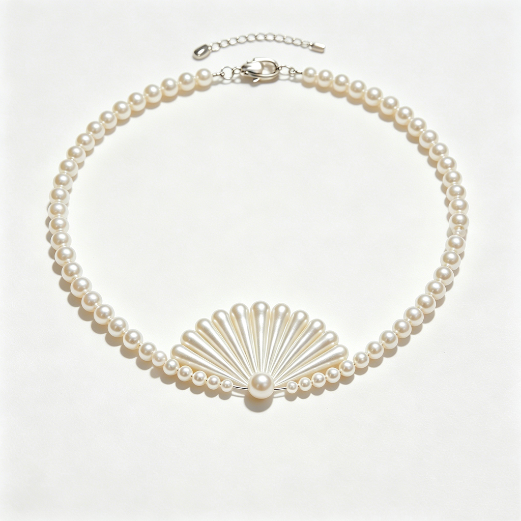 Fan Shaped Pearl Choker Necklace for Women