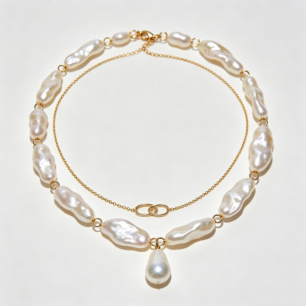 Baroque Pearl Double Strand Drop Necklace