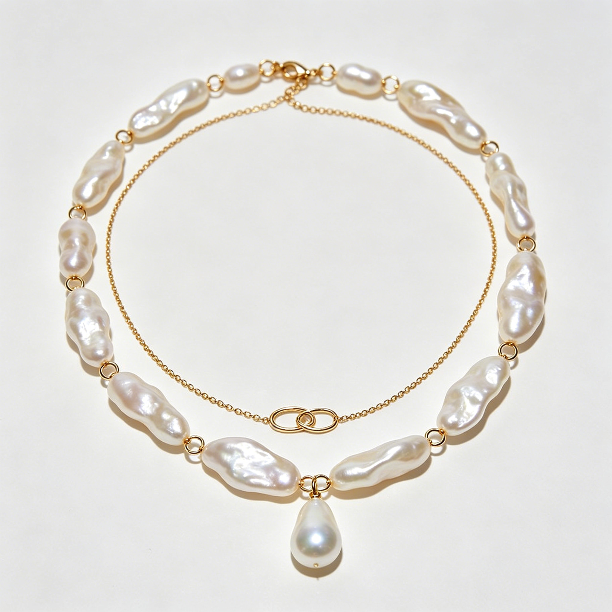 Baroque Pearl Double Strand Drop Necklace