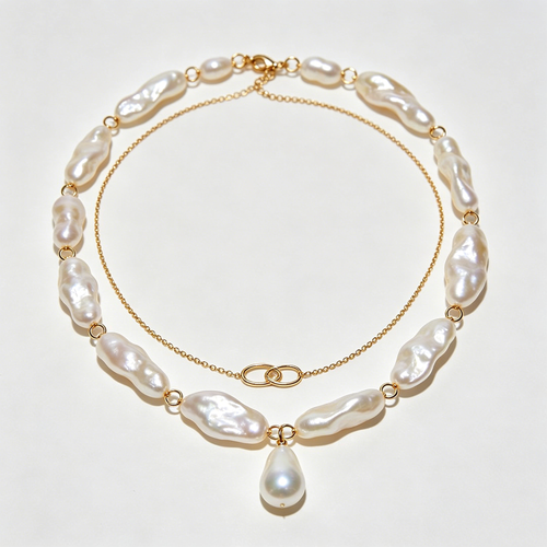Baroque Pearl Double Strand Drop Necklace