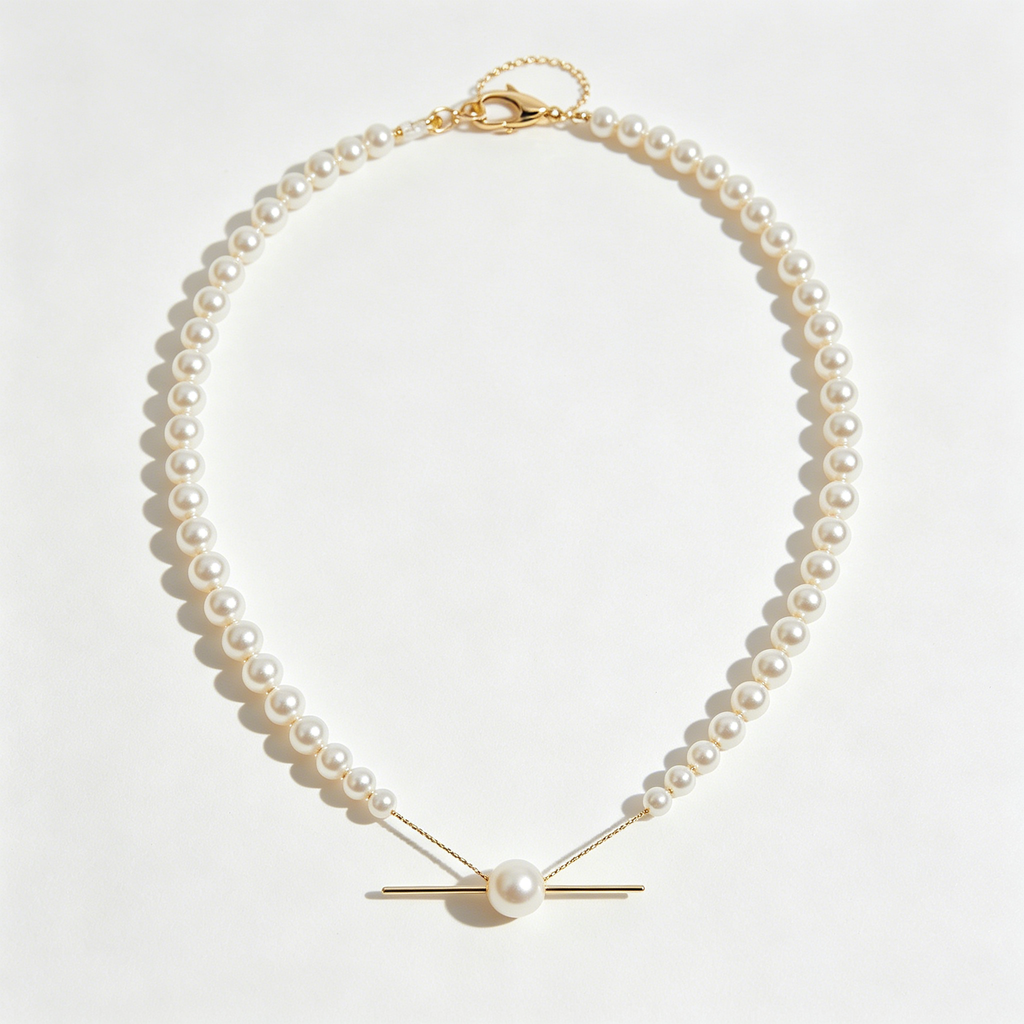 T Bar Pearl Strand Choker Necklace