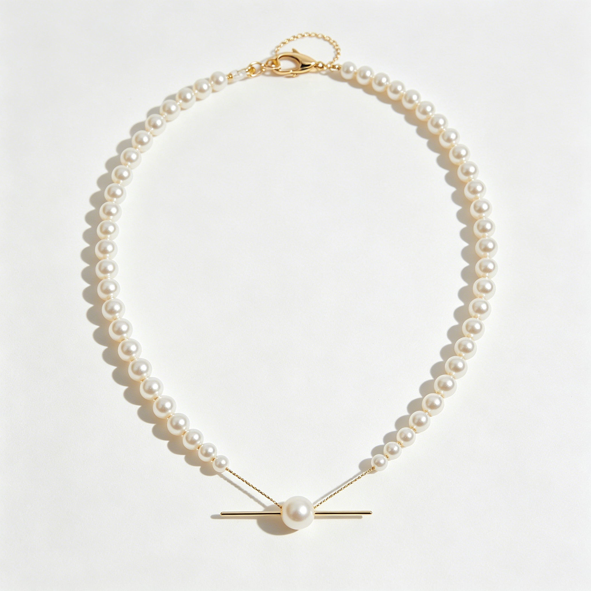 T Bar Pearl Strand Choker Necklace