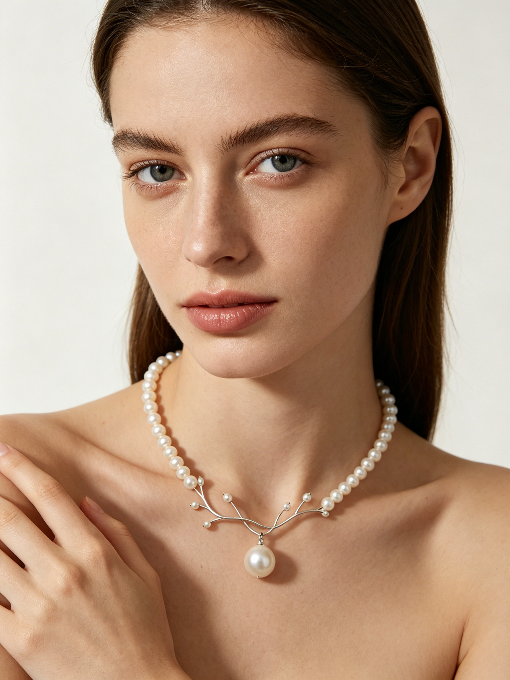 Branch Drop Pearl Pendant Necklace