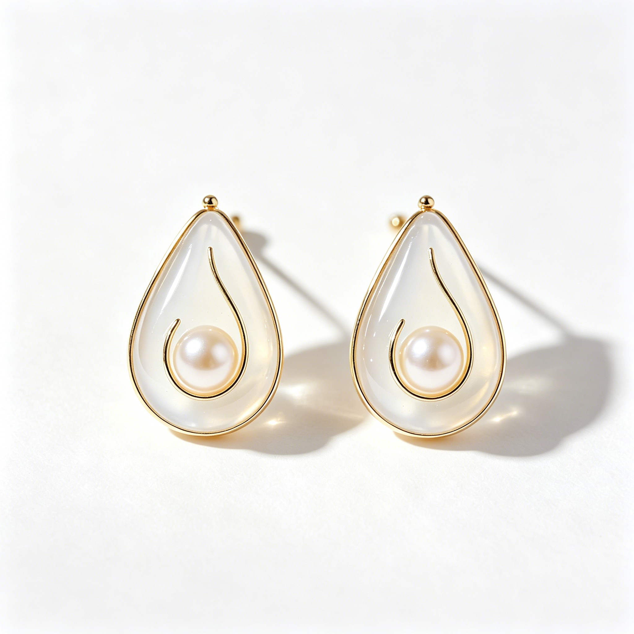 Teardrop Resin Inset Pearl Earrings