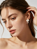 Cloud Shape Enamel Pearl Drop Earrings