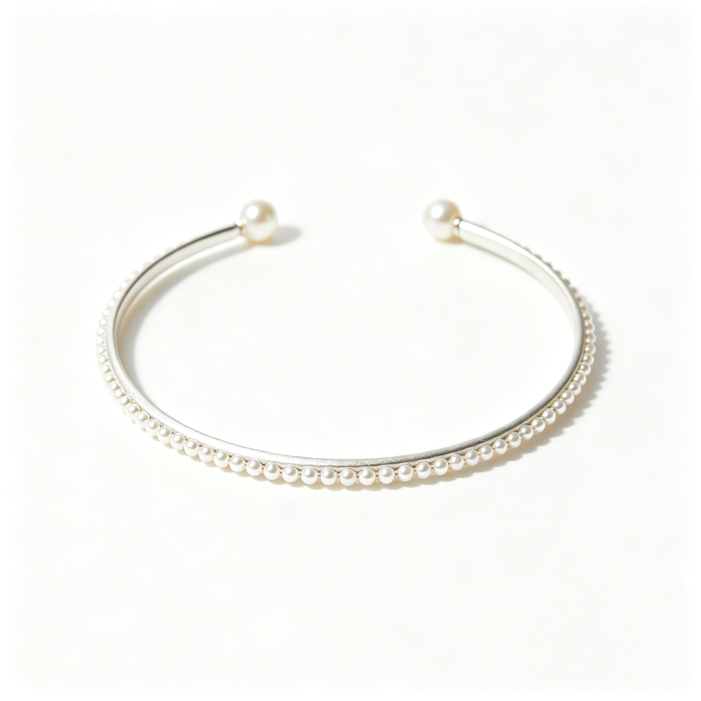 Single Row Pearl Open Cuff Bangle