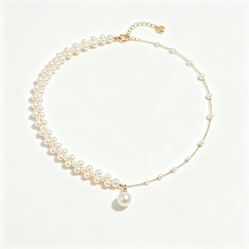 Asymmetric Cluster Pearl Drop Necklace