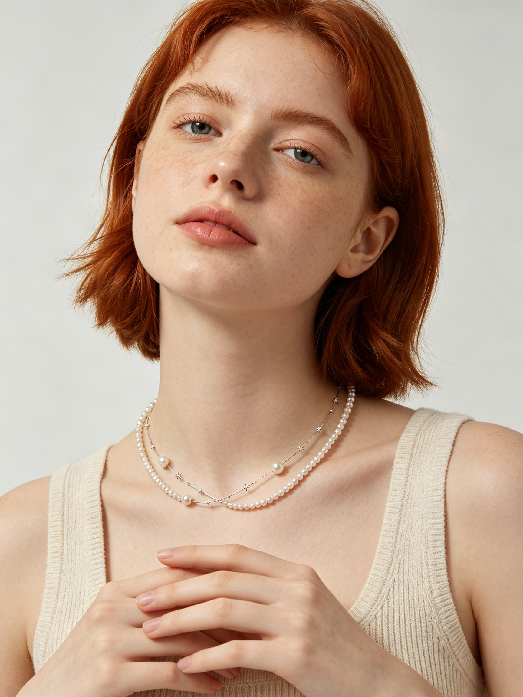 Two Star Beaded Pearl Layered Necklace