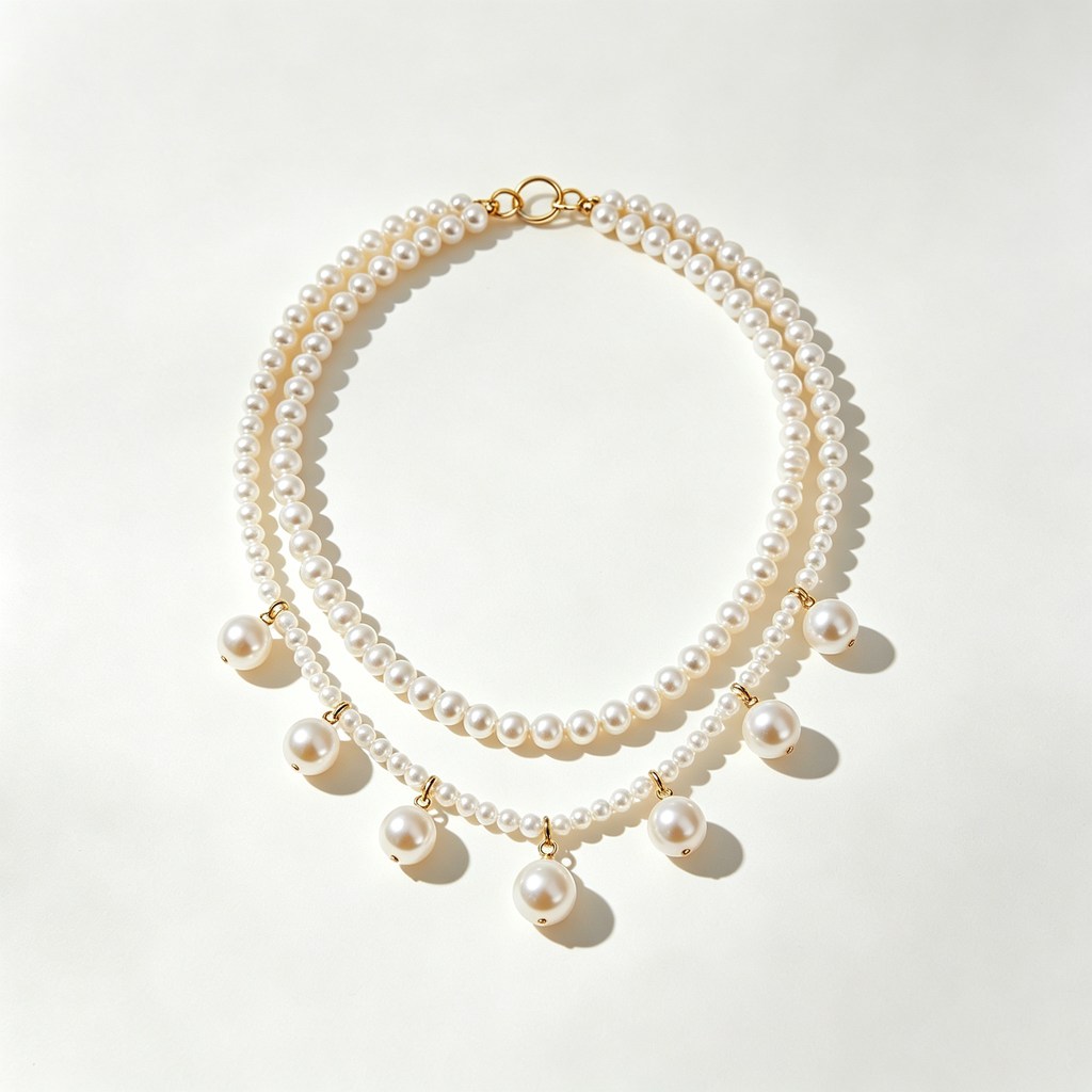Double Strand Dangling Pearl Drop Necklace