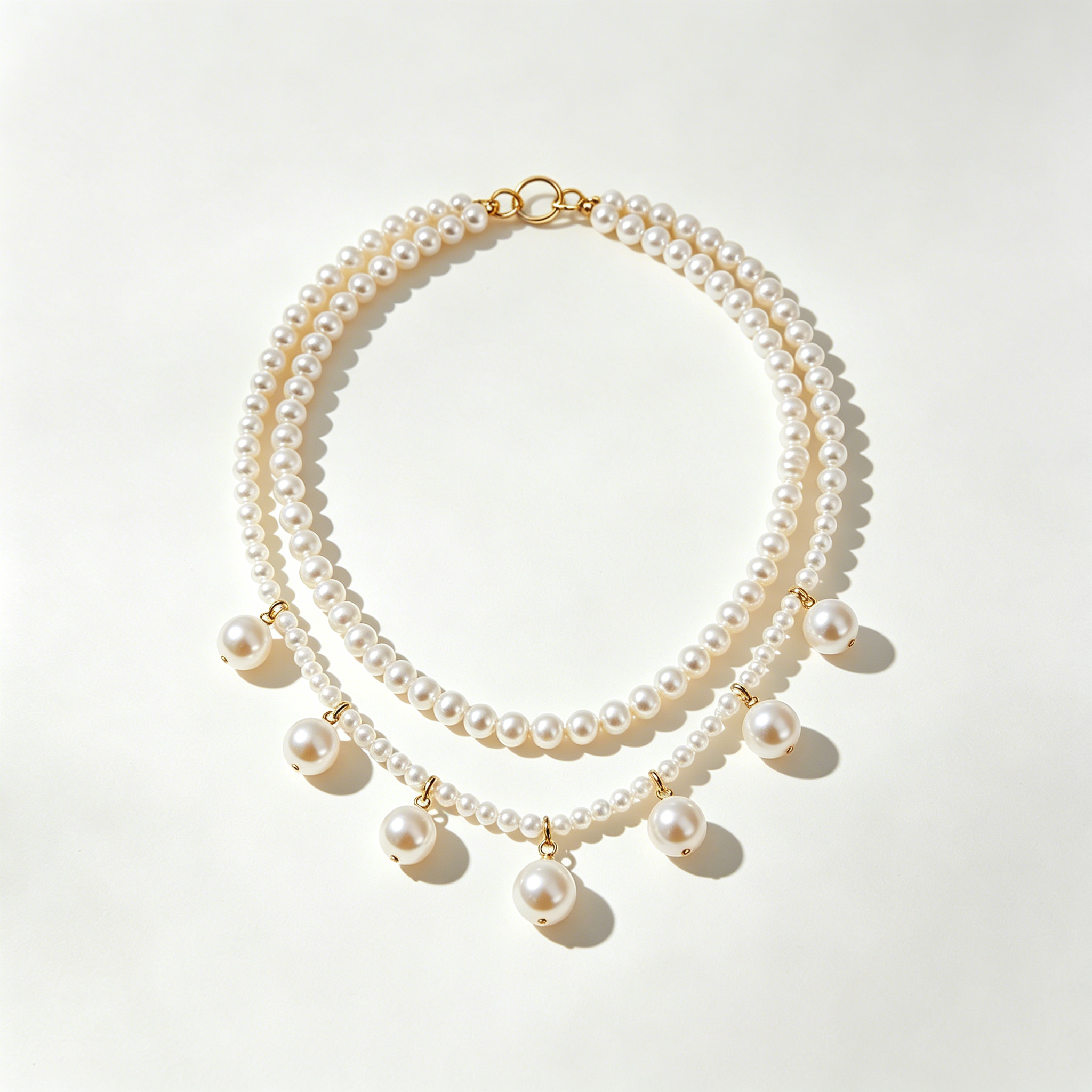 Double Strand Dangling Pearl Drop Necklace