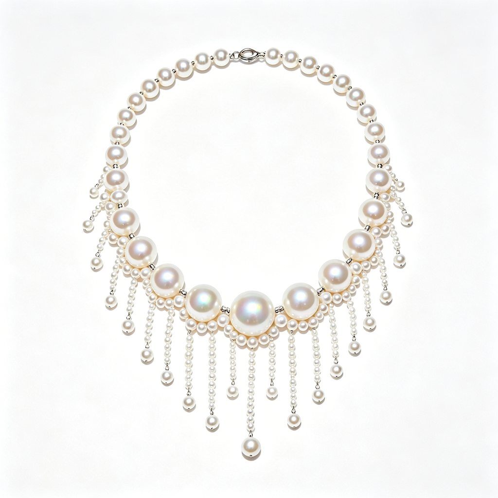 Large Pearl Tassel Fringe Bib Necklace
