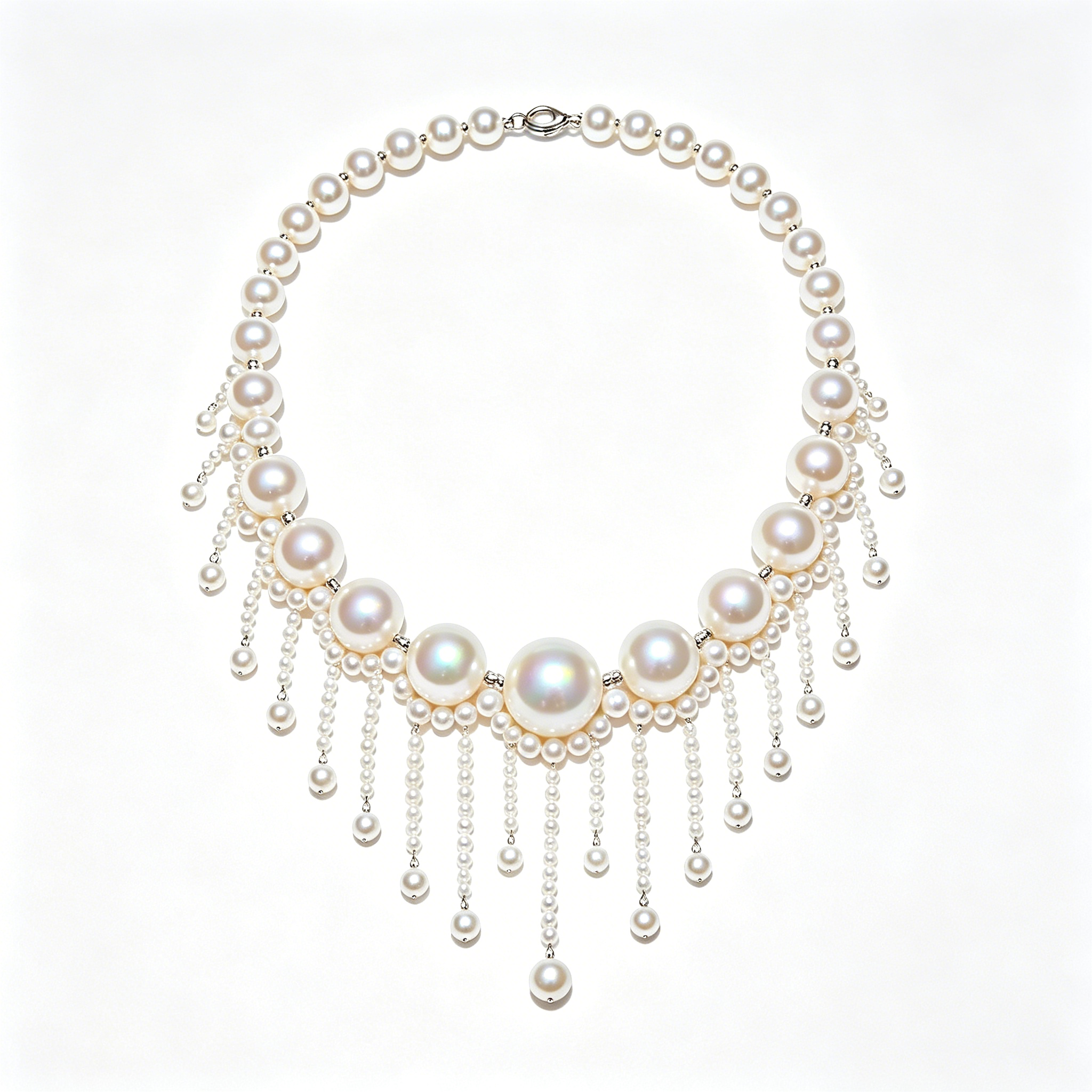 Large Pearl Tassel Fringe Bib Necklace
