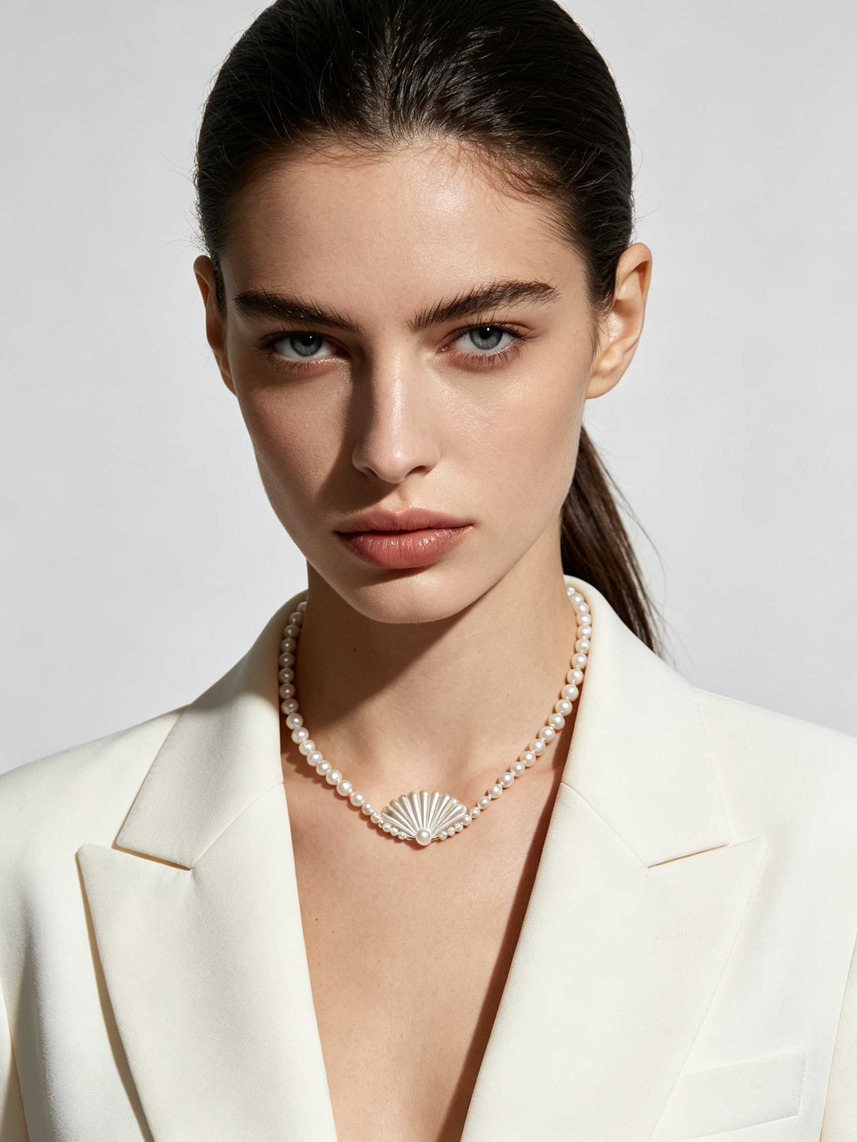 Fan Shaped Pearl Choker Necklace for Women