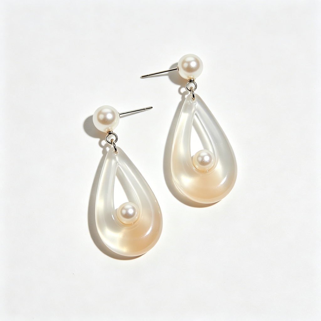 Hollow Teardrop Resin Pearl Dangle Earrings