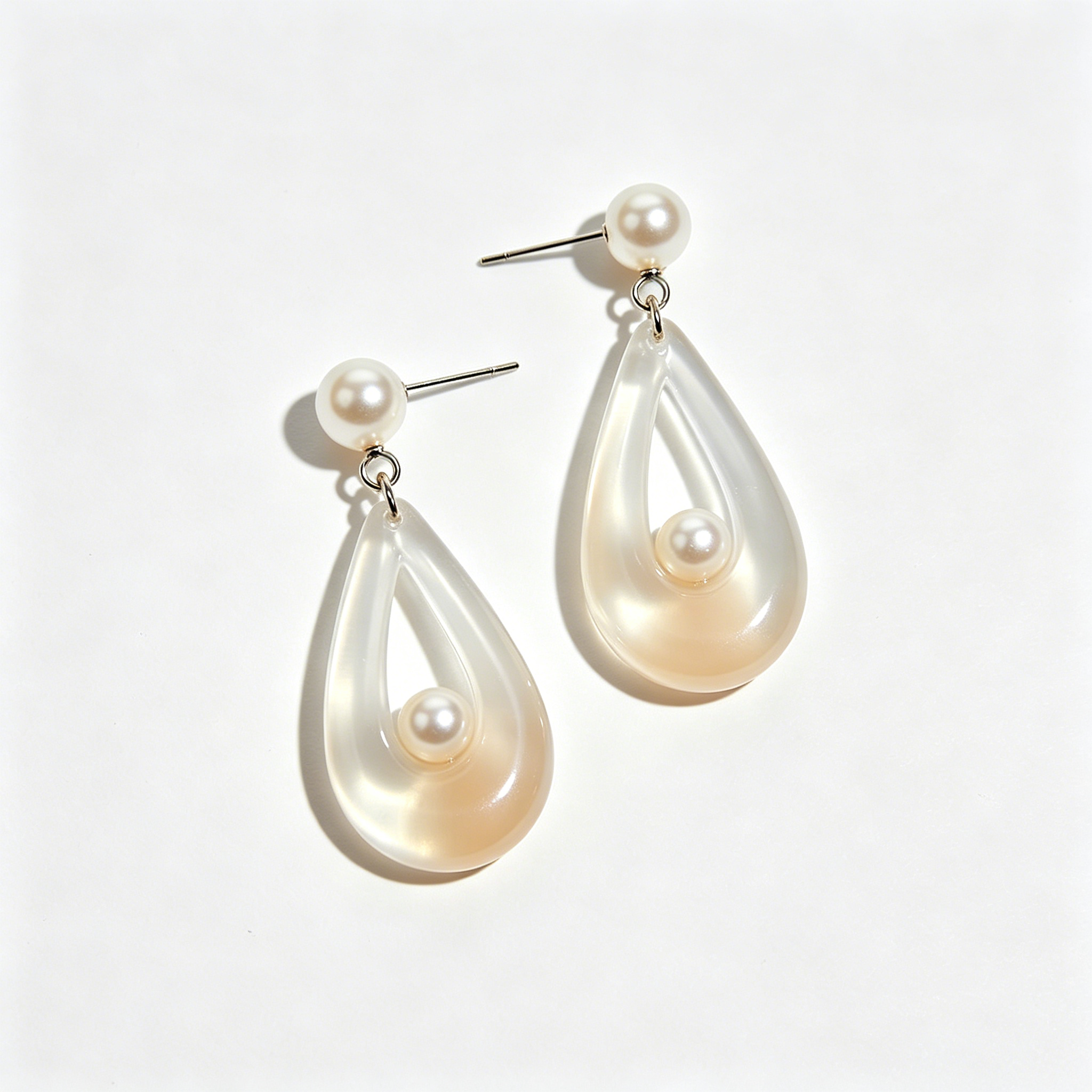 Hollow Teardrop Resin Pearl Dangle Earrings