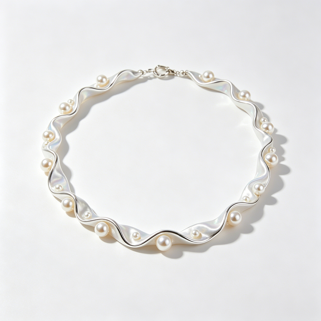 Wavy Curved Mother of Pearl Collar Necklace