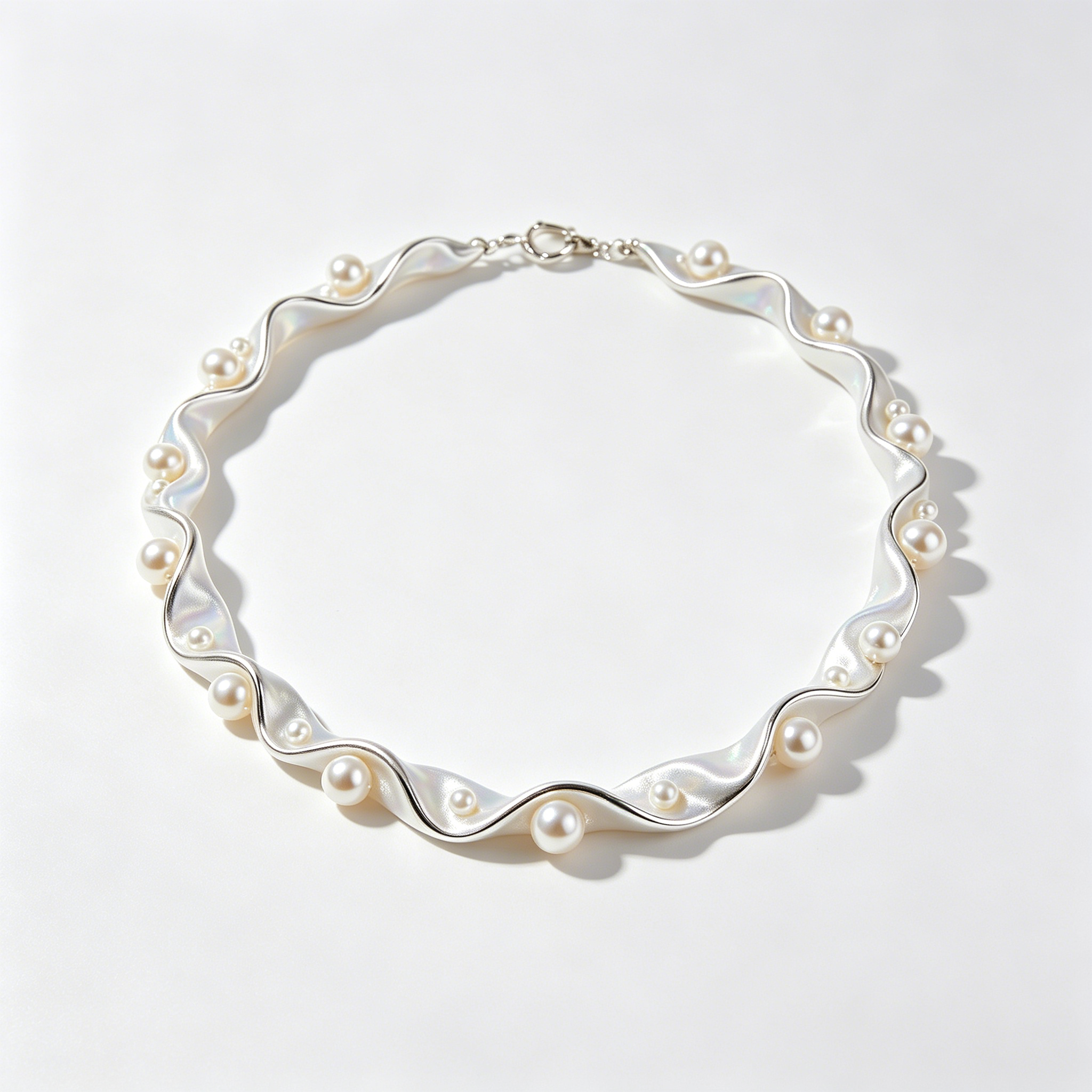 Wavy Curved Mother of Pearl Collar Necklace