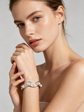 Wavy Silver Pearl Crystal Cuff
