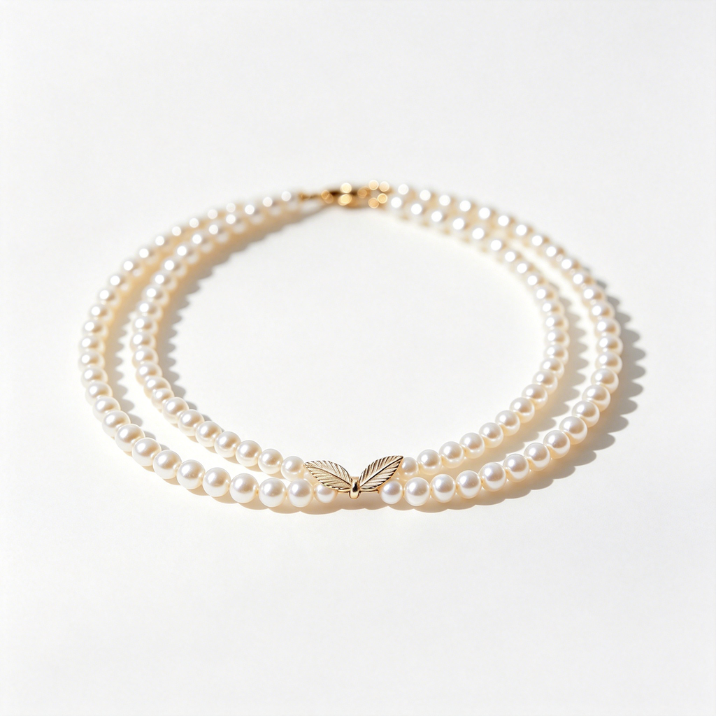 Double Strand Pearl Bracelet with Leaf Clasp
