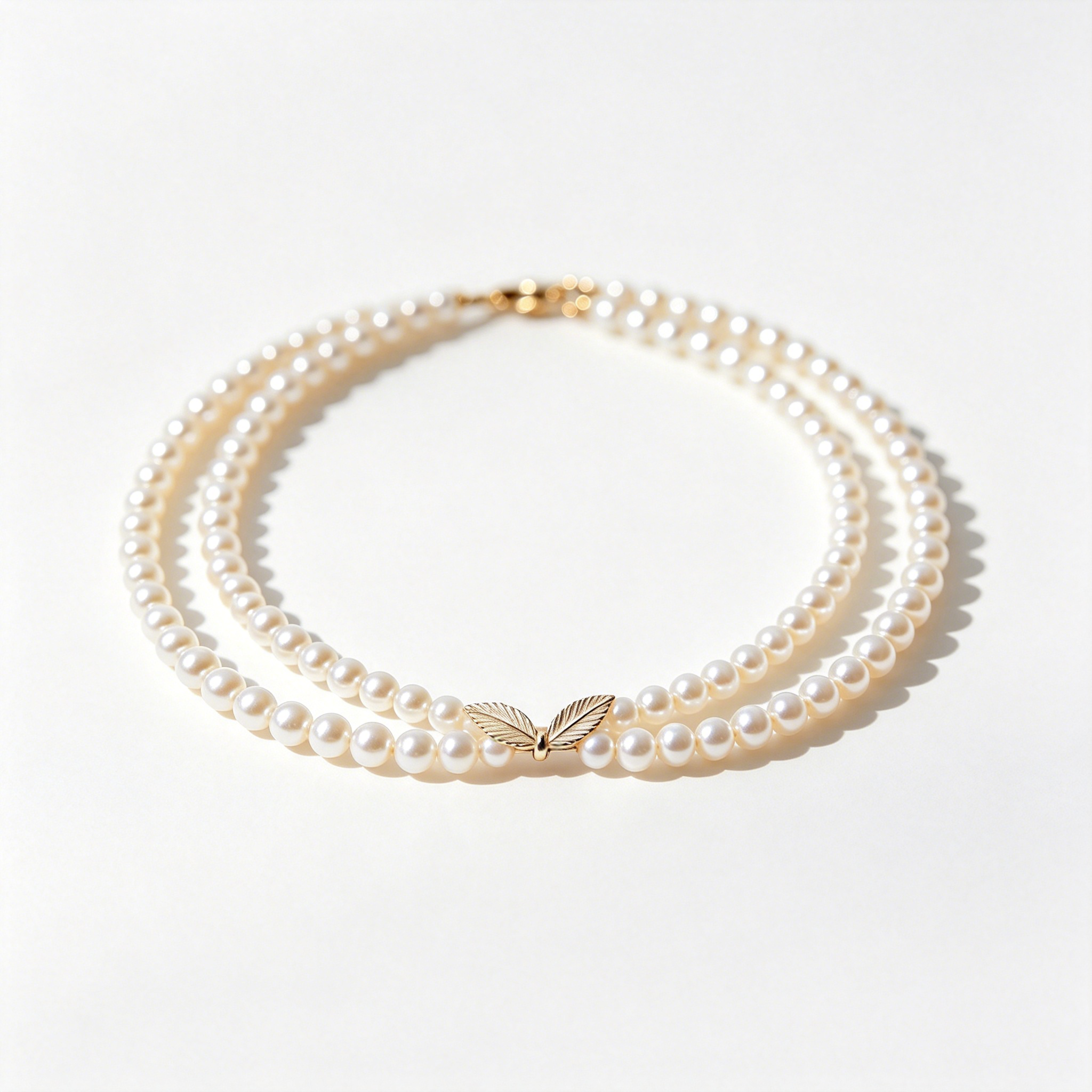 Double Strand Pearl Bracelet with Leaf Clasp