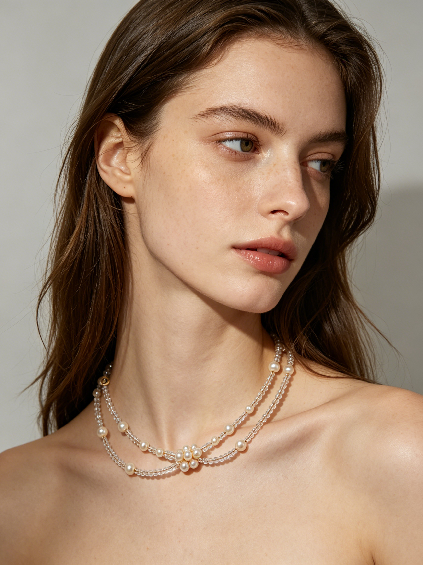 Double Strand Crystal Pearl Layered Necklace