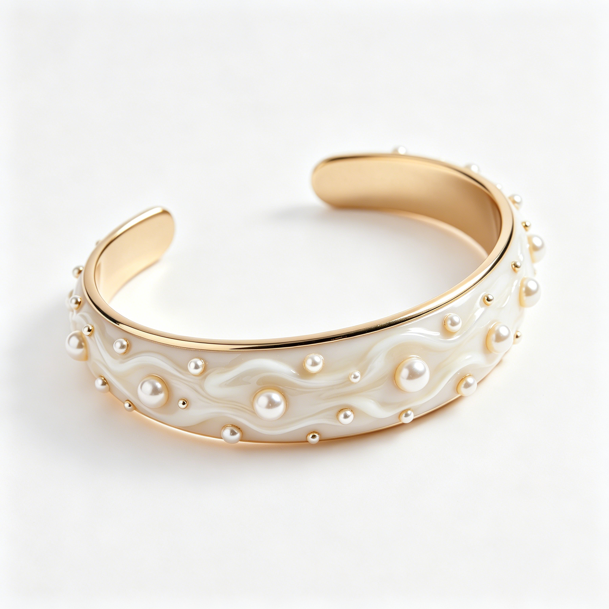 Enamel Wave Pearl Cuff Bangle