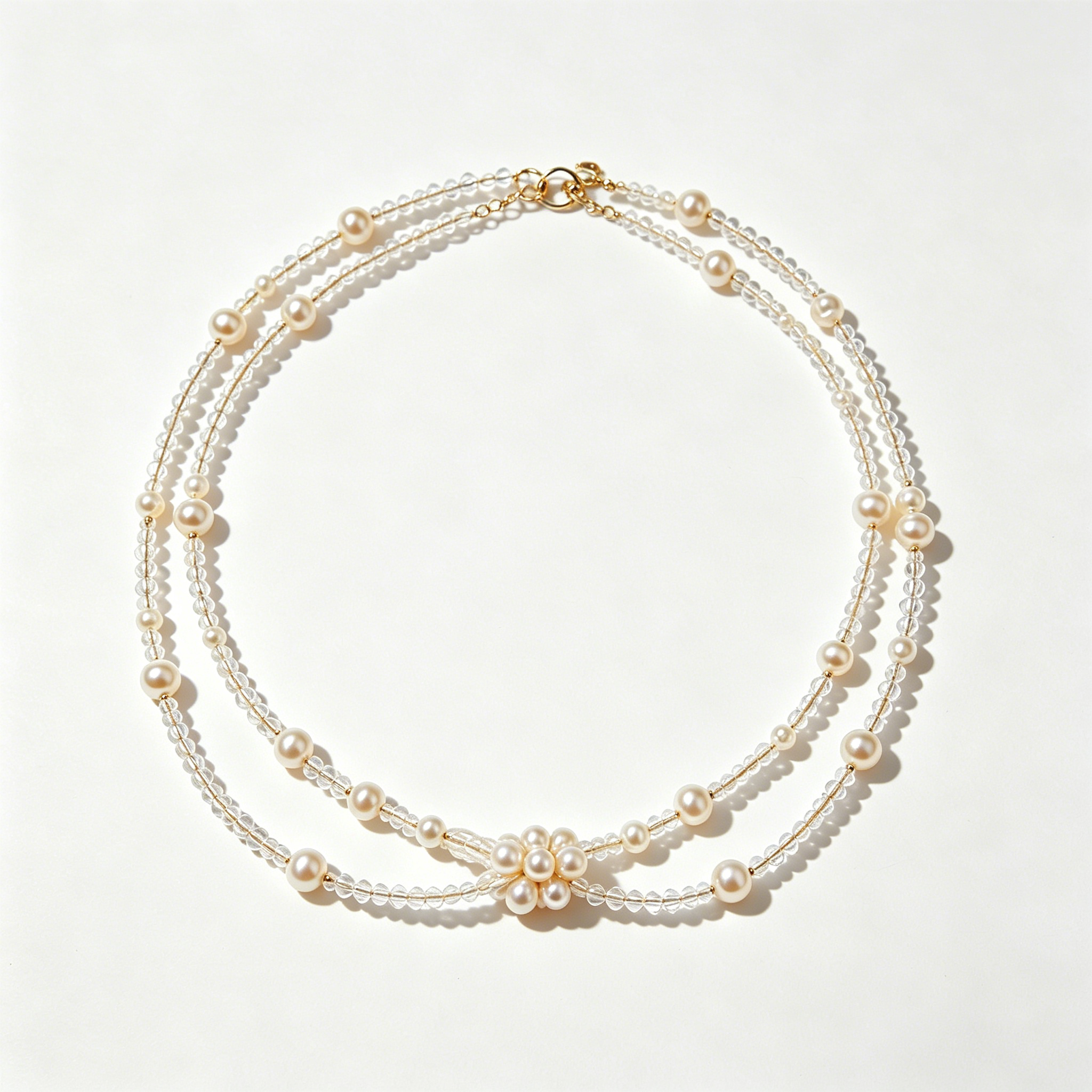 Double Strand Crystal Pearl Layered Necklace