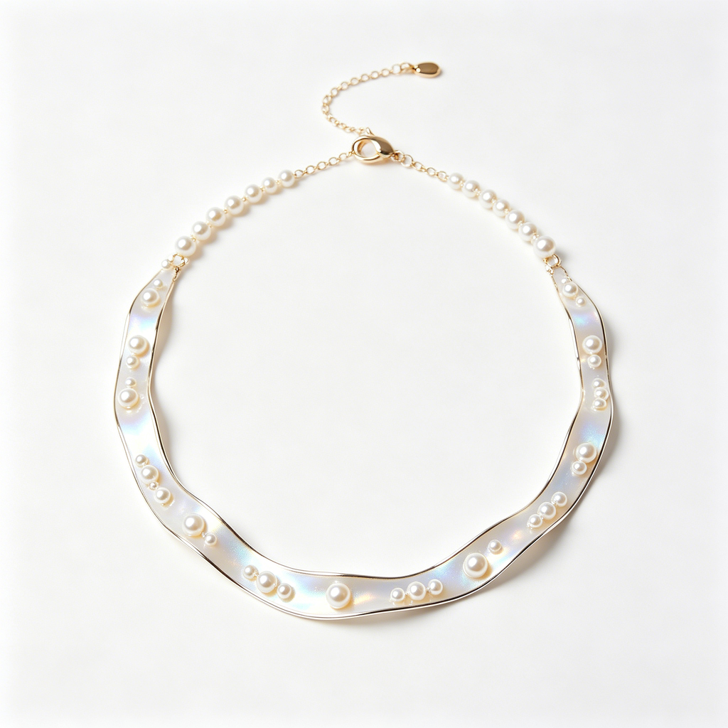 Wavy Mother of Pearl Inlaid Choker Necklace