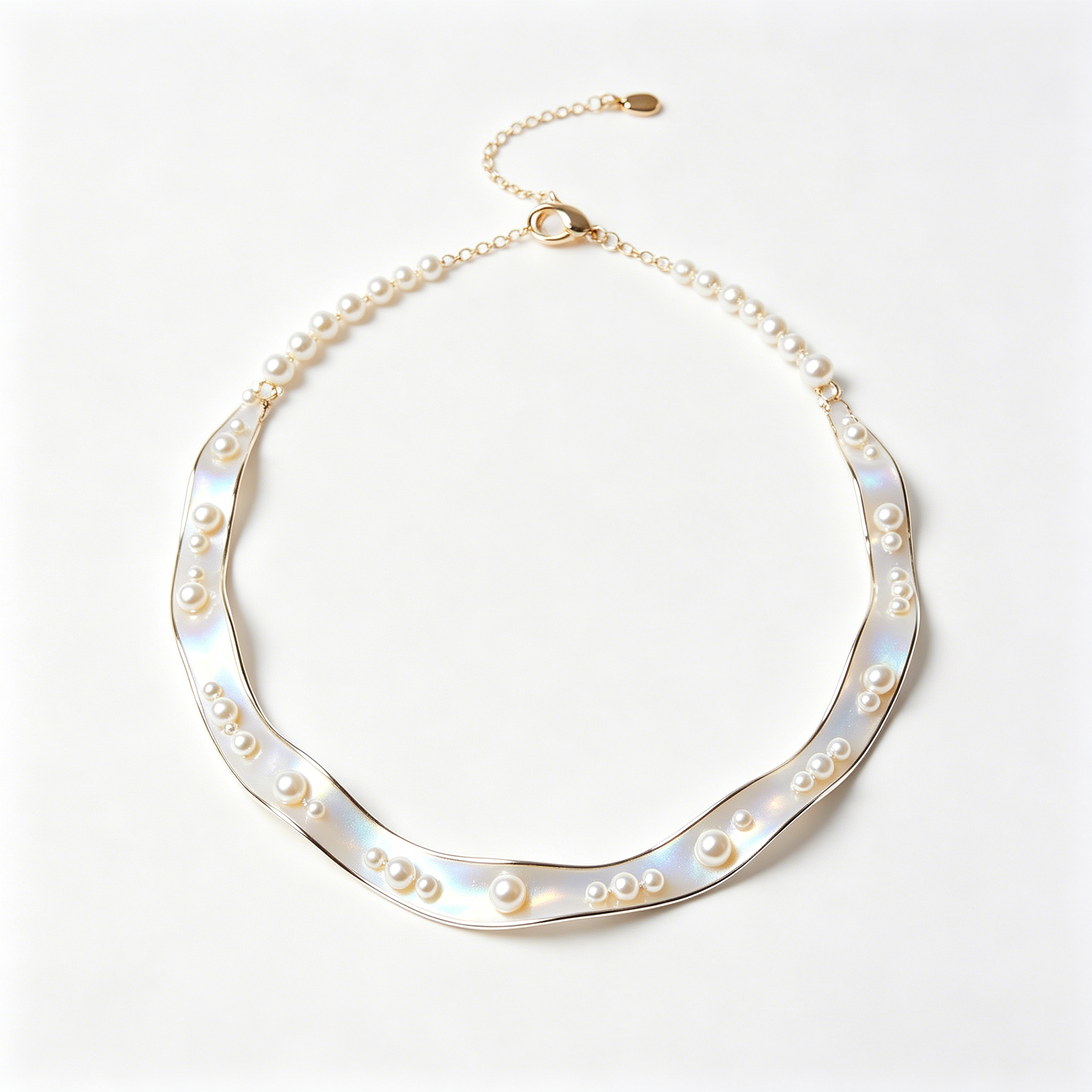 Wavy Mother of Pearl Inlaid Choker Necklace