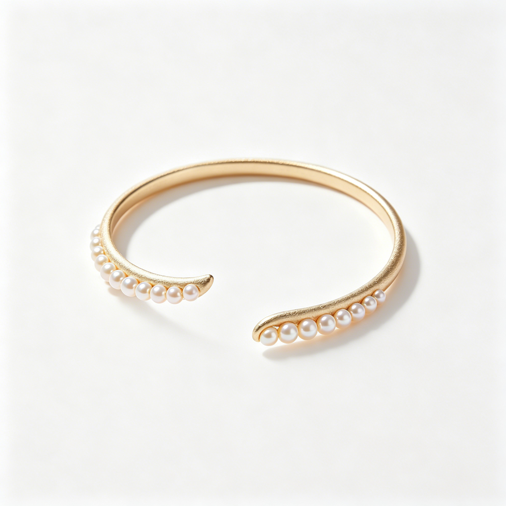 Double End Pearl Matte Gold Open Cuff