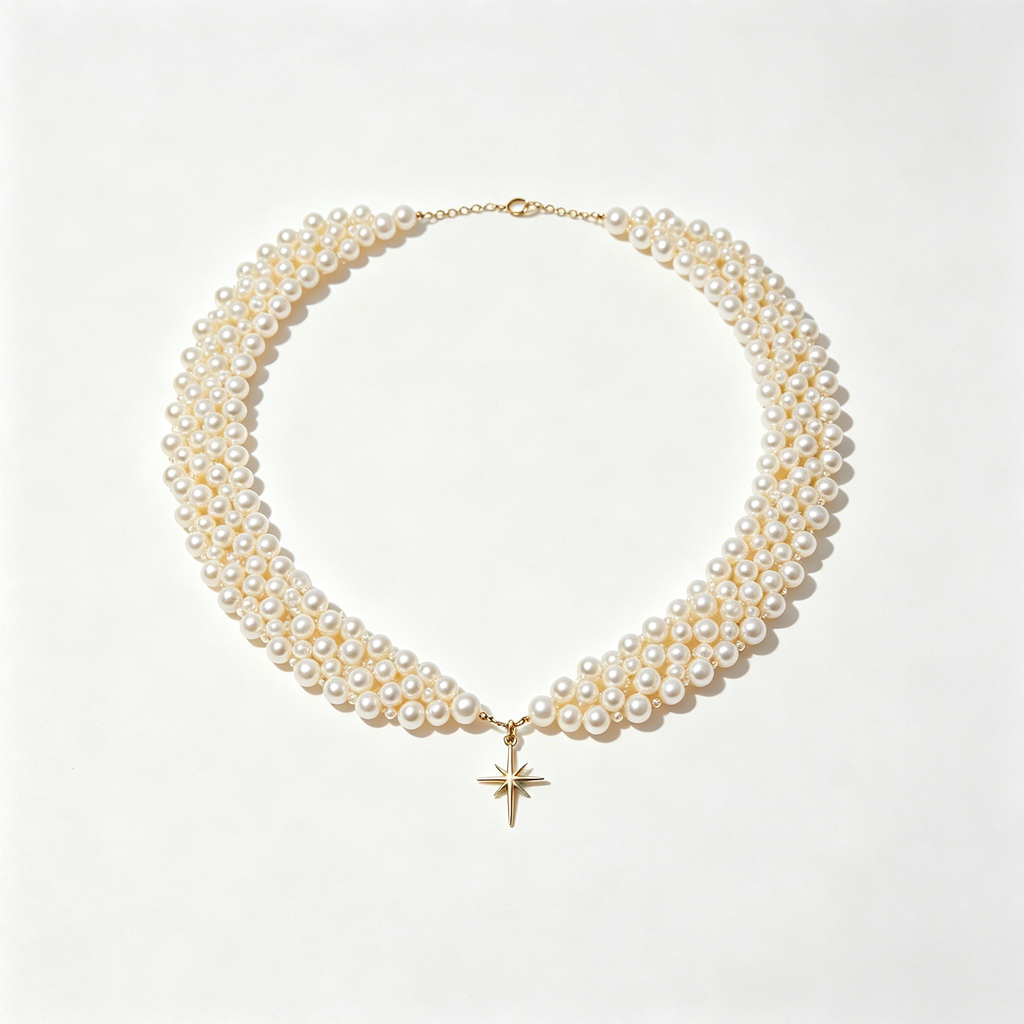 Multi Row Pearl Choker With Star Pendant