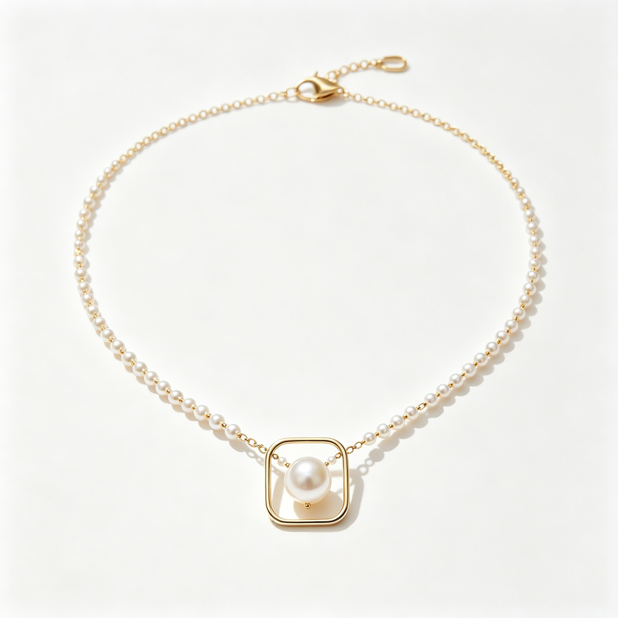 Square Frame Single Pearl Necklace