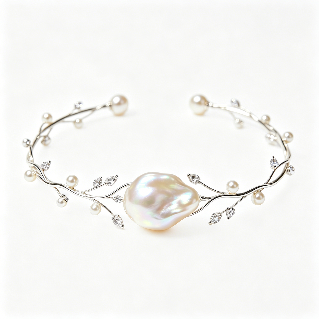 Branch Baroque Pearl Silver Cuff Bracelet