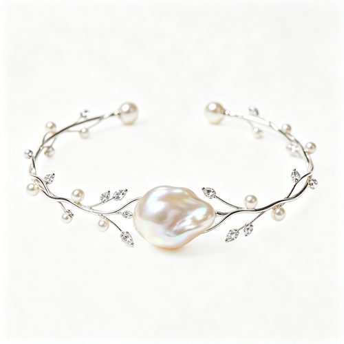Branch Baroque Pearl Silver Cuff Bracelet