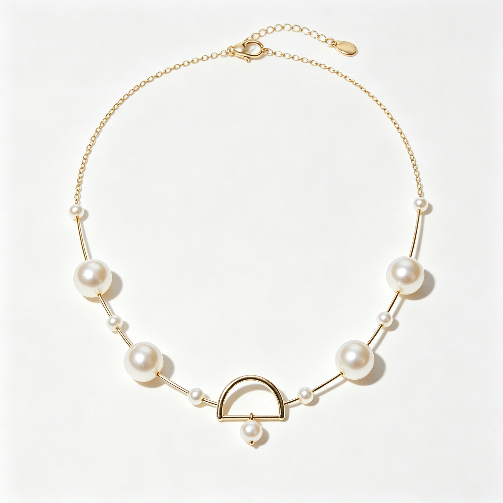 Arch Bar Beaded Pearl Choker Necklace
