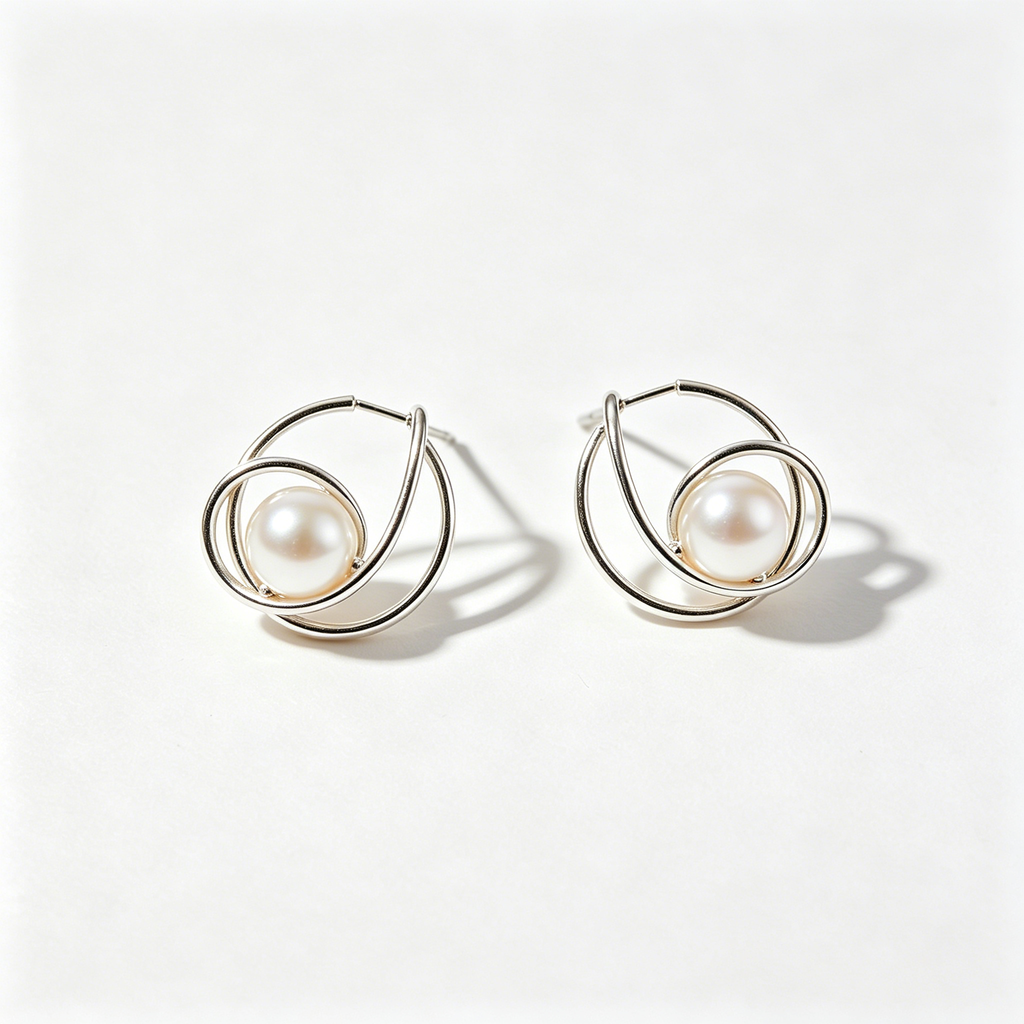Double Loop Intertwined Pearl Hoop Earrings