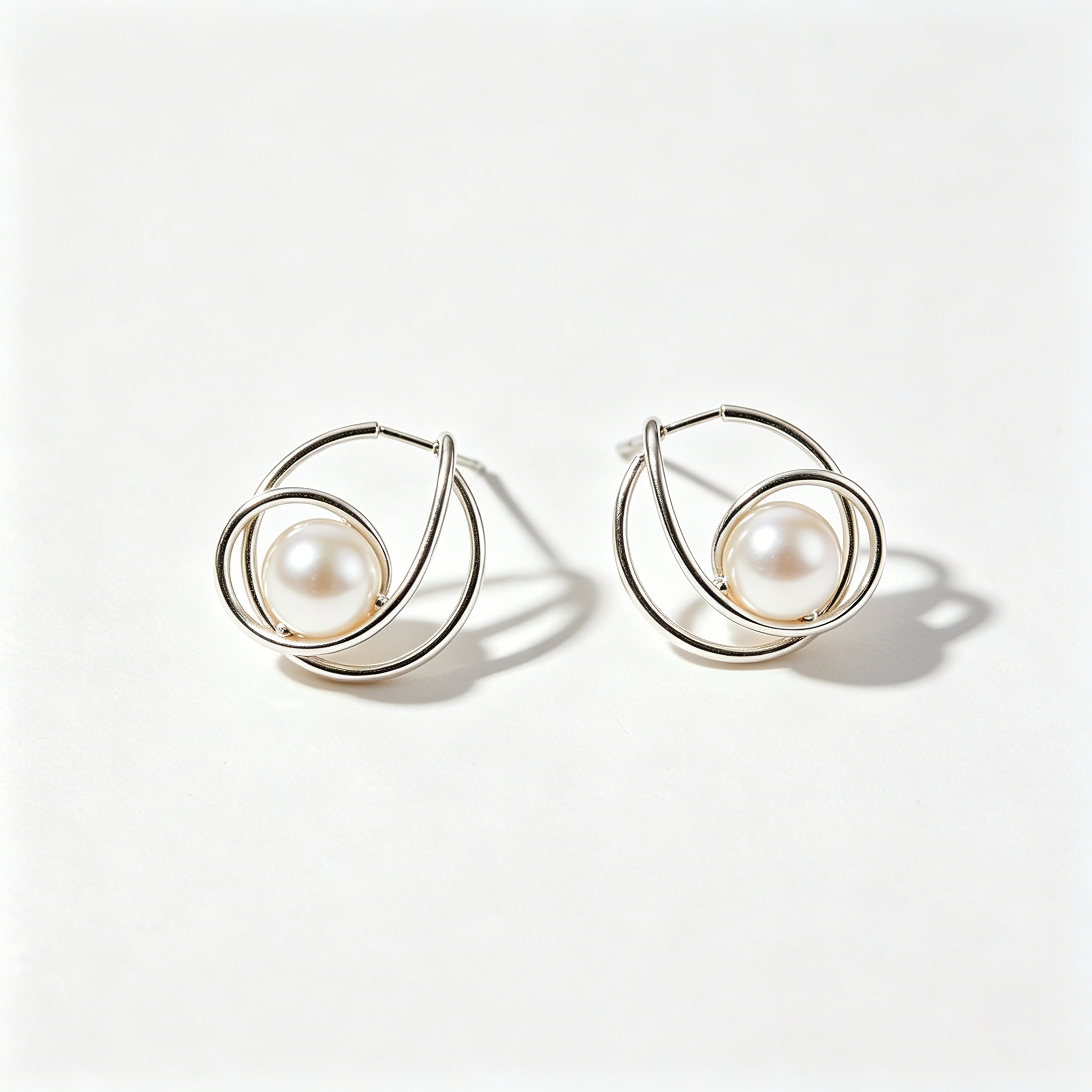 Double Loop Intertwined Pearl Hoop Earrings