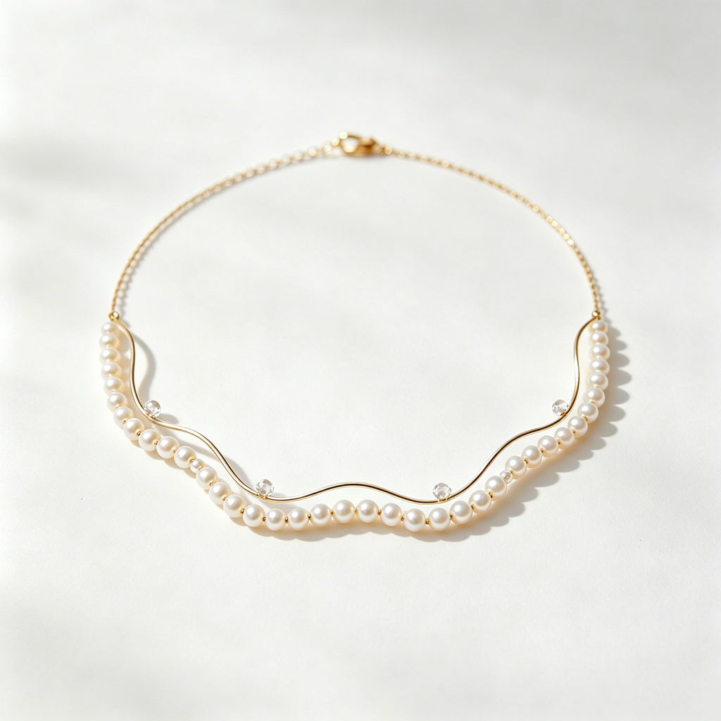 Wavy Wire Pearl Rhinestone Choker