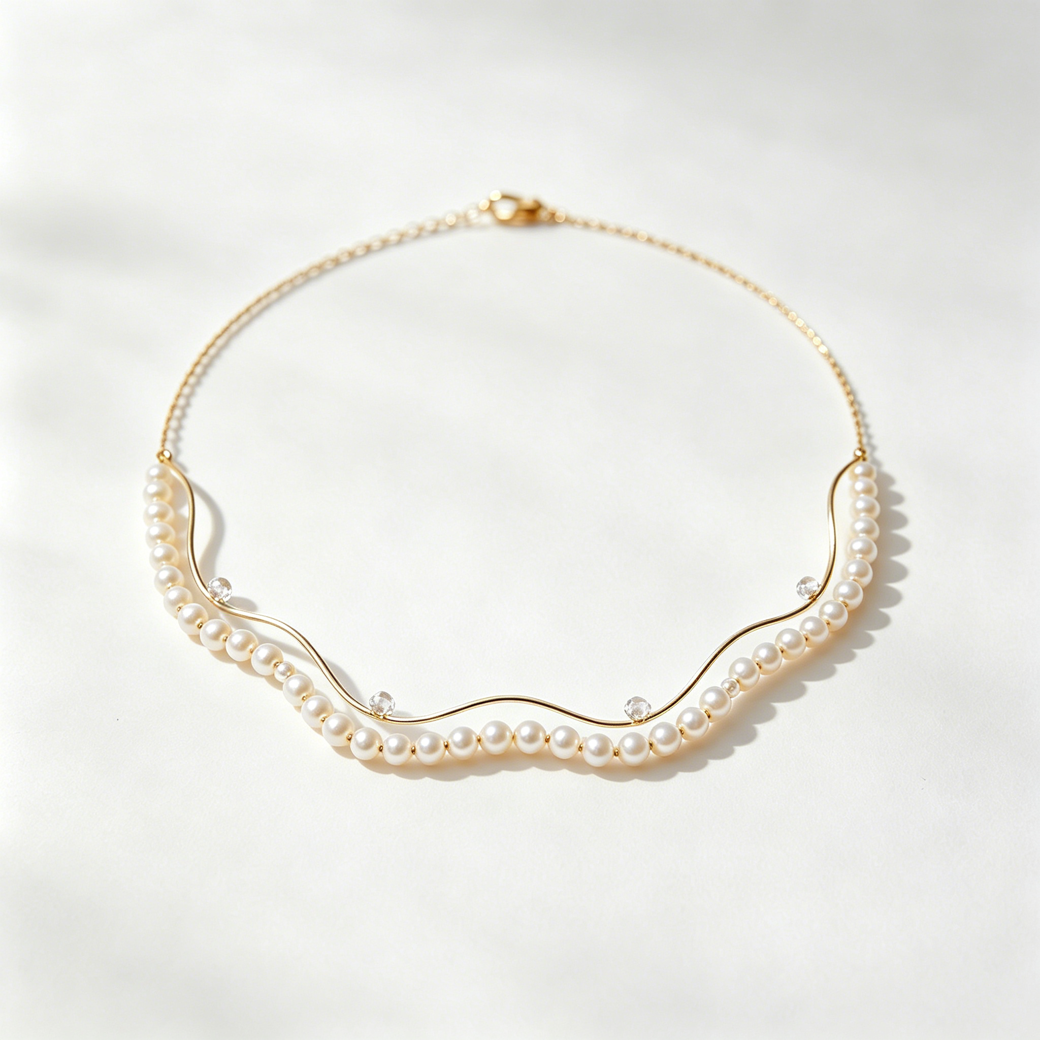 Wavy Wire Pearl Rhinestone Choker