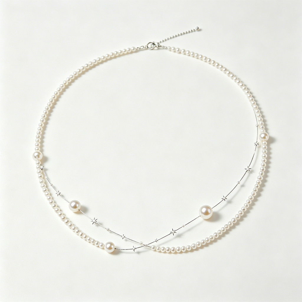 Two Star Beaded Pearl Layered Necklace