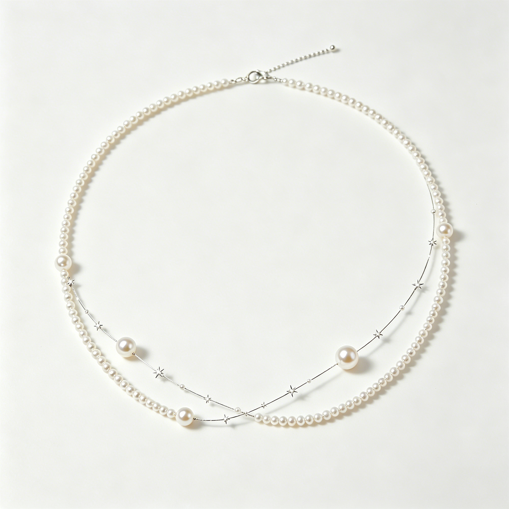 Two Star Beaded Pearl Layered Necklace