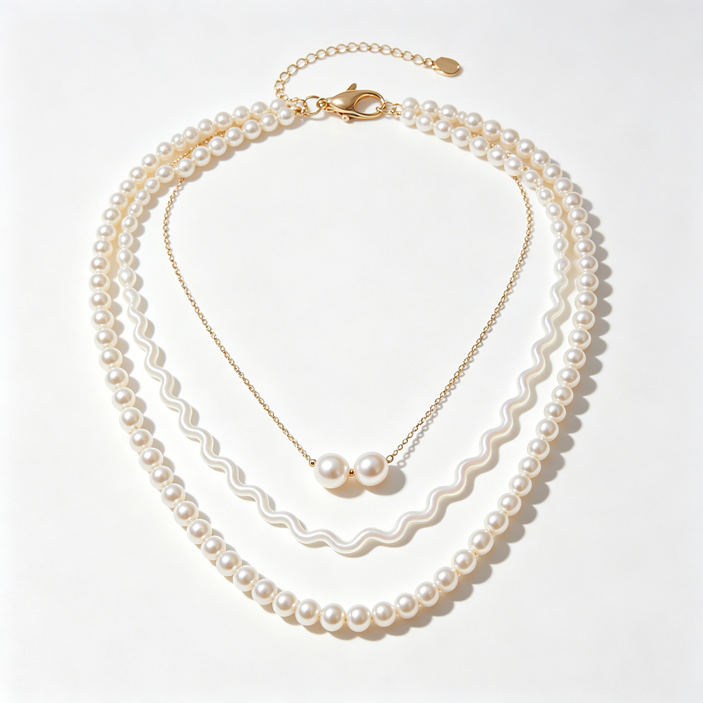 Three Layer Wavy Pearl Necklace