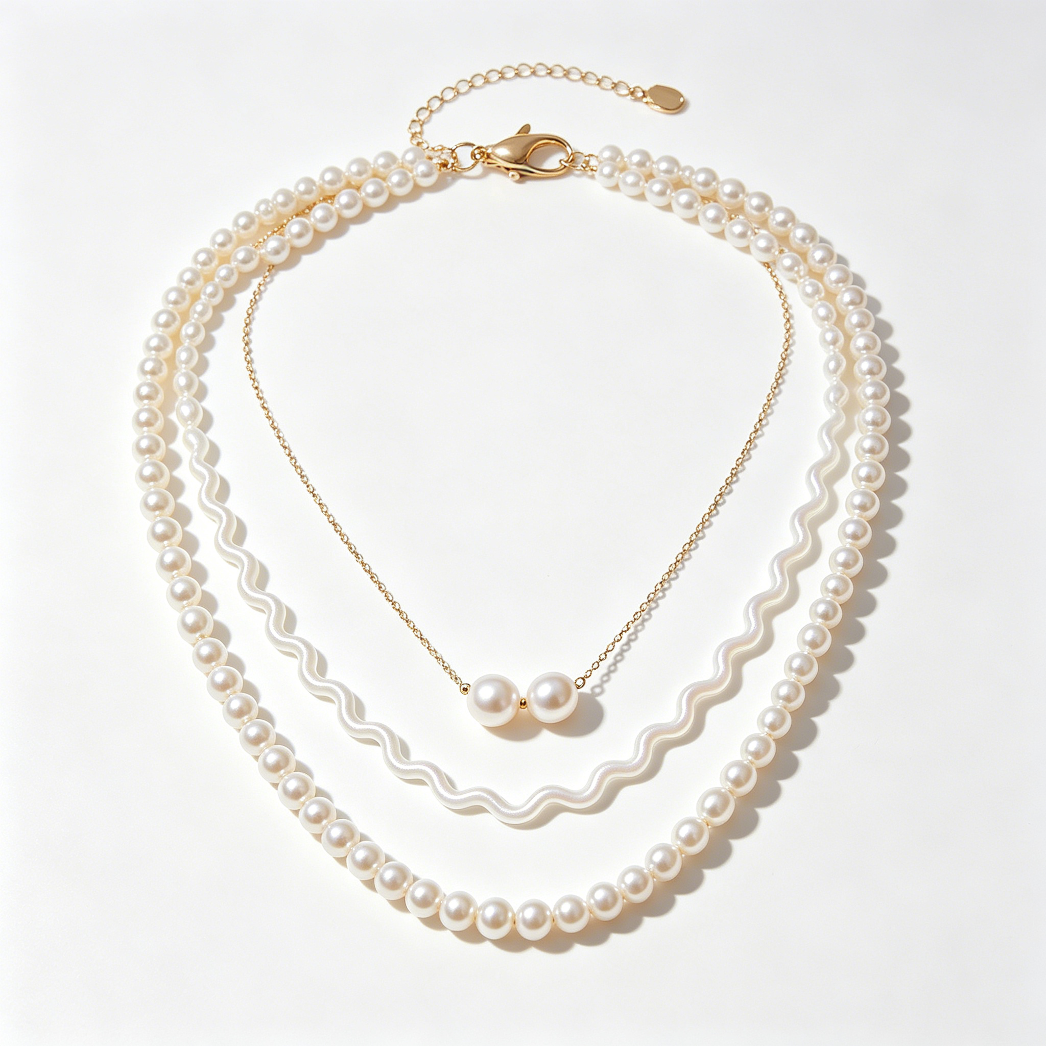 Three Layer Wavy Pearl Necklace