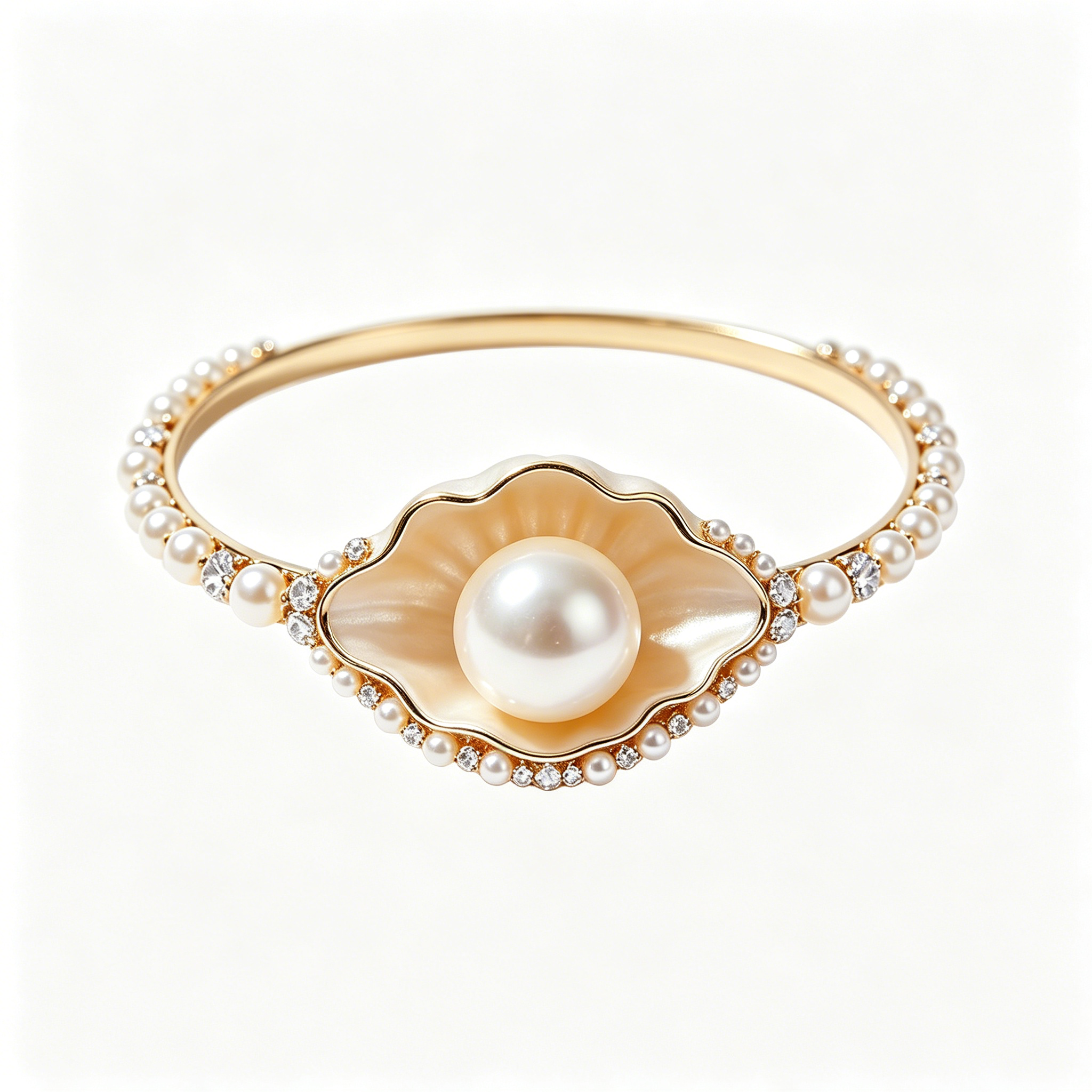 Shell Frame Pearl Gold Bangle