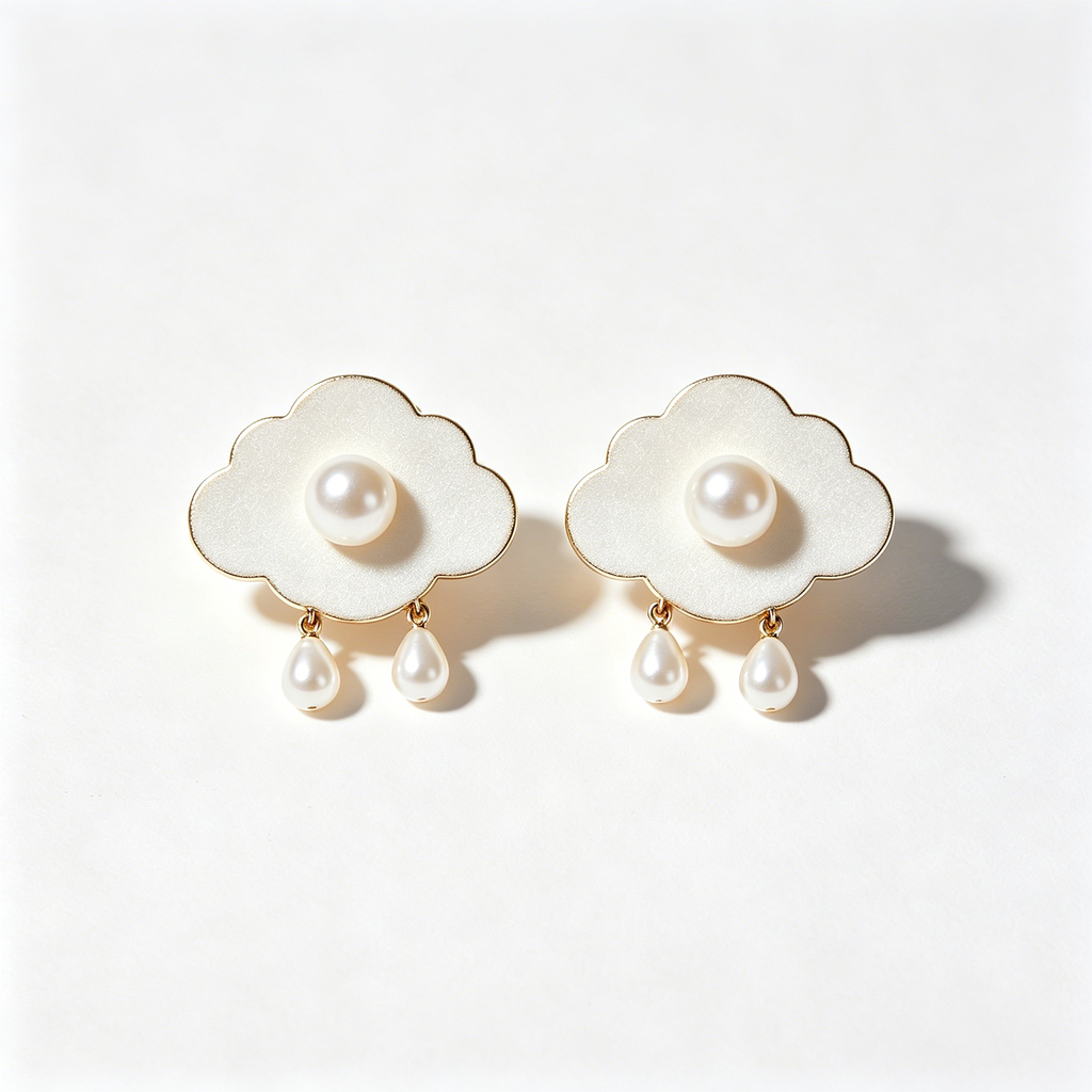 Cloud Shape Enamel Pearl Drop Earrings
