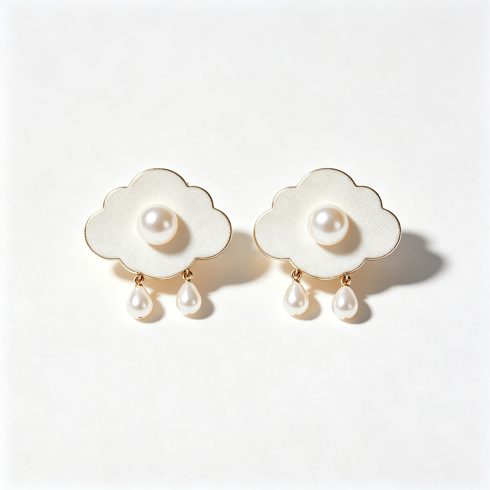 Cloud Shape Enamel Pearl Drop Earrings