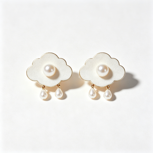 Cloud Shape Enamel Pearl Drop Earrings