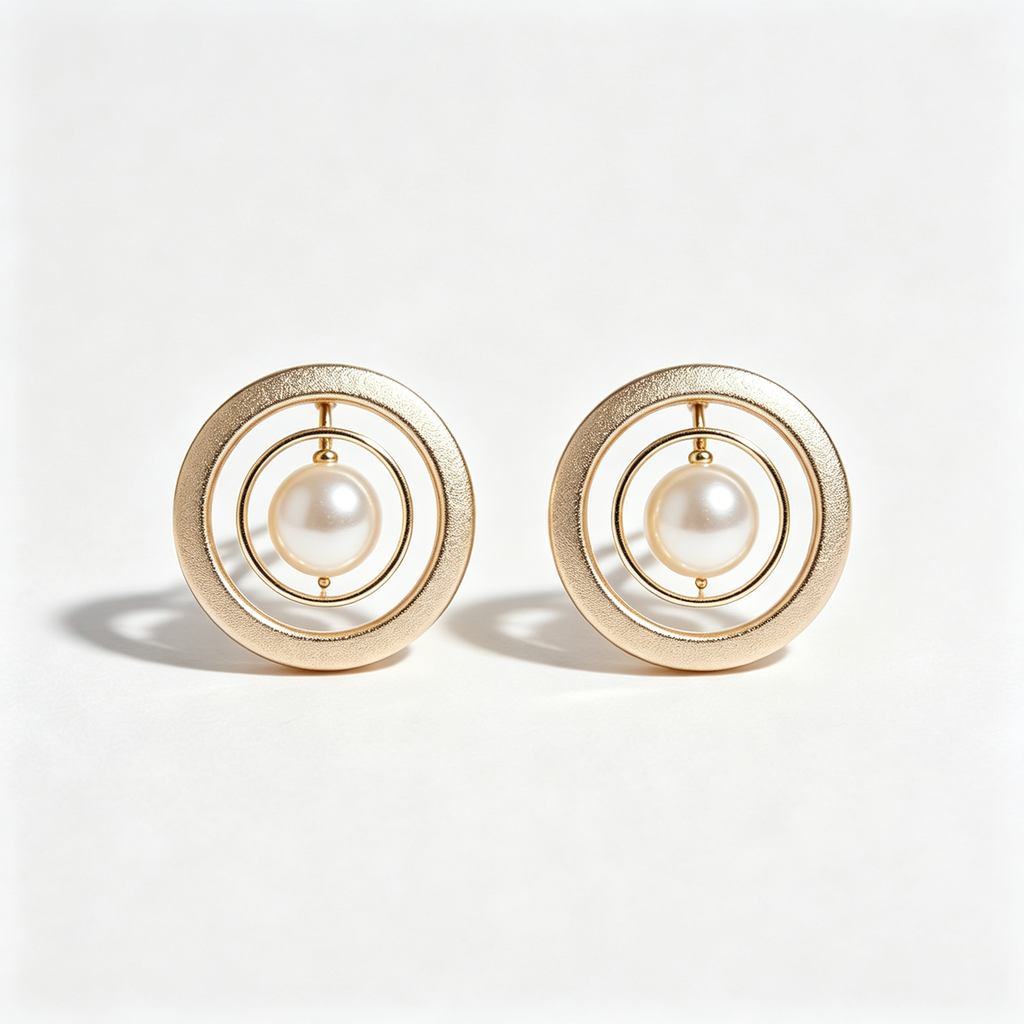 Double Concentric Circle Pearl Stud Earrings