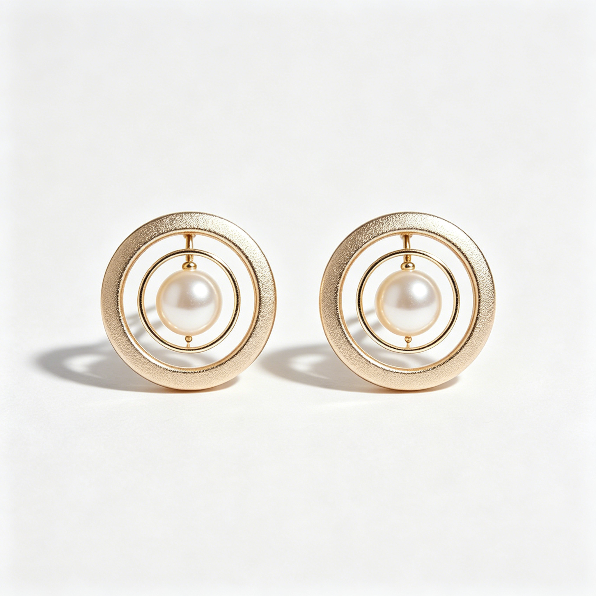 Double Concentric Circle Pearl Stud Earrings