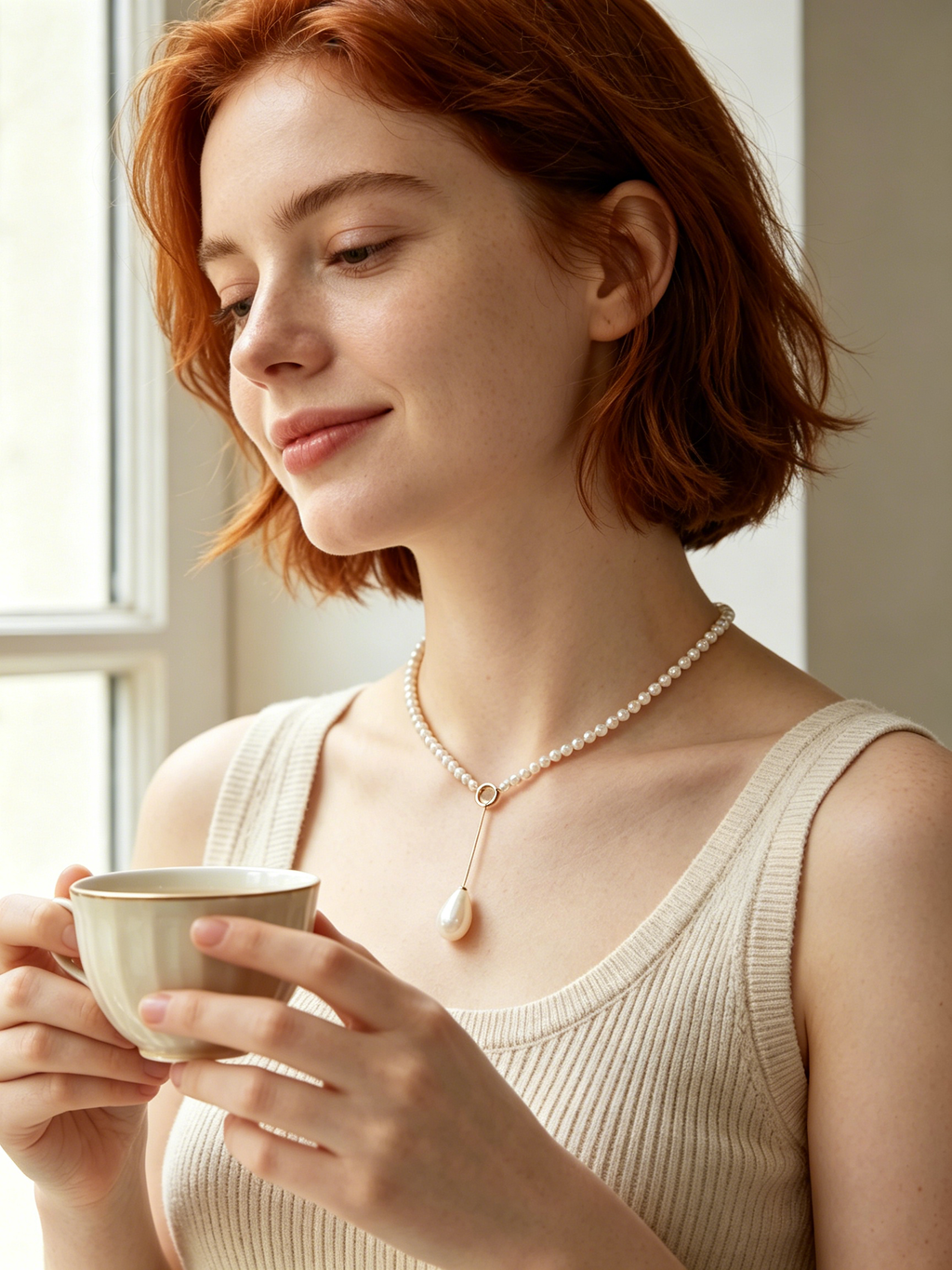 Teardrop Pearl Y Drop Lariat Necklace